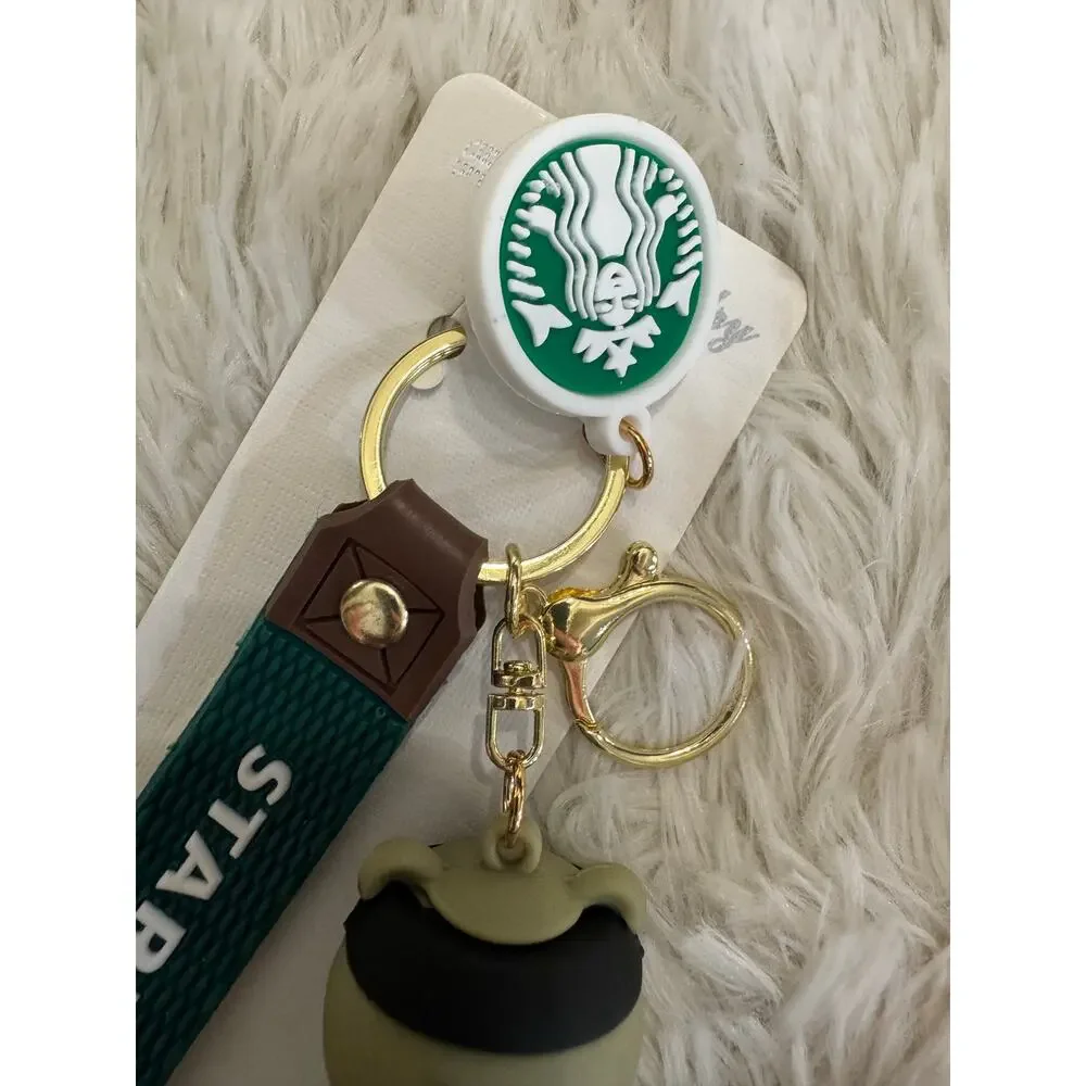Starbucks Brown bear keychain strap green apron and white shirt
